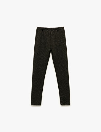 Beli Lastikli Pamuk Karışımlı Simli Uzun Tayt