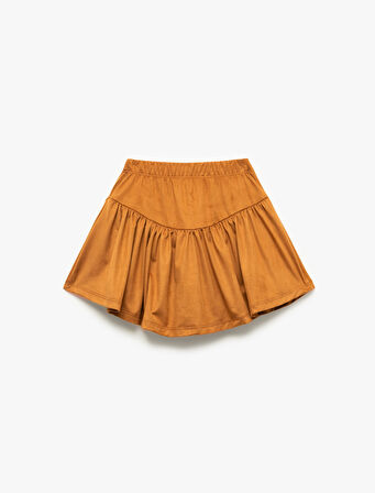 Pileli Beli Lastikli Suni Süet Şort Etek