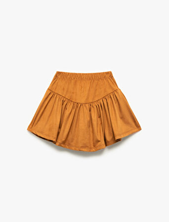 Pileli Beli Lastikli Suni Süet Şort Etek