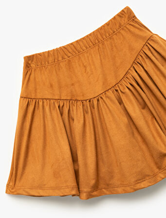 Pileli Beli Lastikli Suni Süet Şort Etek