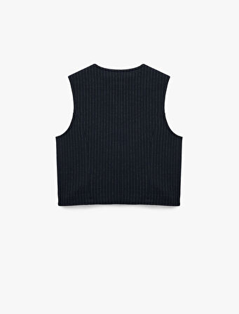 Slim Fit V Yaka Metal Düğmeli Asimetrik Kesim Yelek