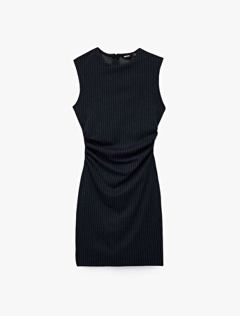 Bisiklet Yaka Drape Detaylı Mini Kolsuz Elbise