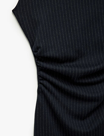 Bisiklet Yaka Drape Detaylı Mini Kolsuz Elbise