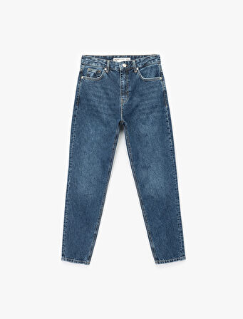 Pamuklu Yüksek Bel Regular Fit Mom Jean Pantolon - Mom Jeans