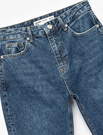 Pamuklu Yüksek Bel Regular Fit Mom Jean Pantolon - Mom Jeans