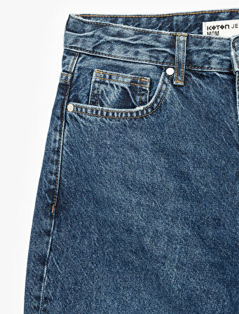 Pamuklu Yüksek Bel Regular Fit Mom Jean Pantolon - Mom Jeans