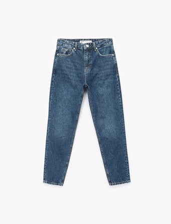 Pamuklu Yüksek Bel Regular Fit Mom Jean Pantolon - Mom Jeans