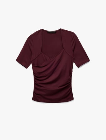 Slim Fit Kısa Kollu Düşük Omuz Kruvaze Bluz