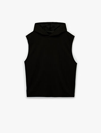 Pamuk Karışımlı Kapşonlu Oversize Spor Kolsuz Tişört