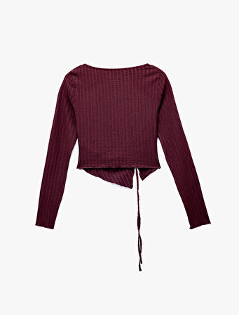 Asimetrik Yaka Slim Fit Büzgülü Uzun Kollu Tişört