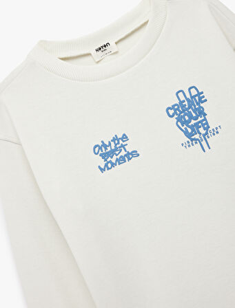 Baskılı Uzun Kollu Bisiklet Yaka Oversize Sweatshirt