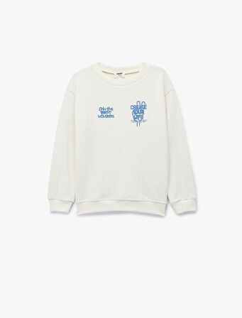 Baskılı Uzun Kollu Bisiklet Yaka Oversize Sweatshirt