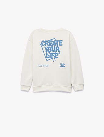 Baskılı Uzun Kollu Bisiklet Yaka Oversize Sweatshirt
