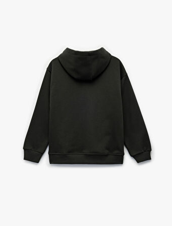 Uzun Kollu Baskılı Oversize Kapşonlu Sweatshirt
