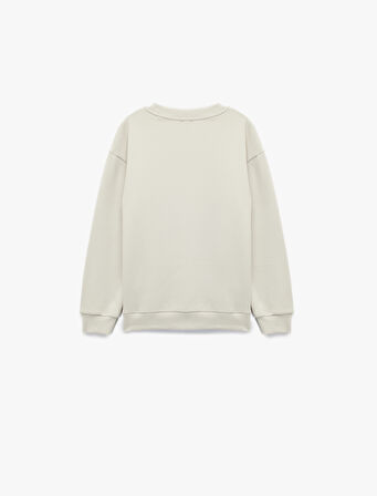 Uzun Kollu Bisiklet Yaka Baskılı Oversize Sweatshirt