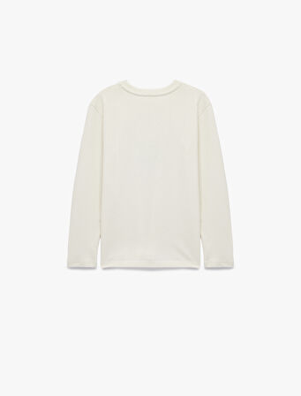 Pamuklu Uzun Kollu Bisiklet Yaka Kurukafa Baskılı Tişört