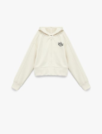 Modal Karışımlı Uzun Kollu Fermuarlı Kapşonlu Sweatshirt