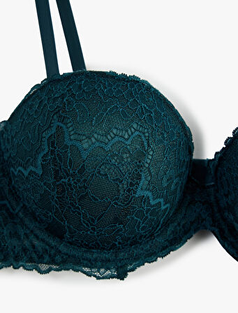 Ekstra Dolgulu Destekli Balensiz Dantelli Sütyen