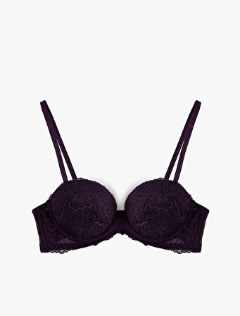 Ekstra Dolgulu Destekli Balensiz Dantelli Sütyen