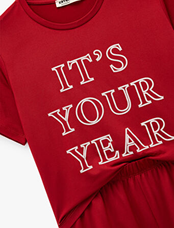 Kısa Kollu Bisiklet Yaka Rahat Kalıp Pijama Seti