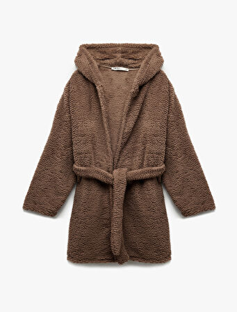 Rahat Kalıp Cep Detaylı Kapşonlu Polar Sabahlık