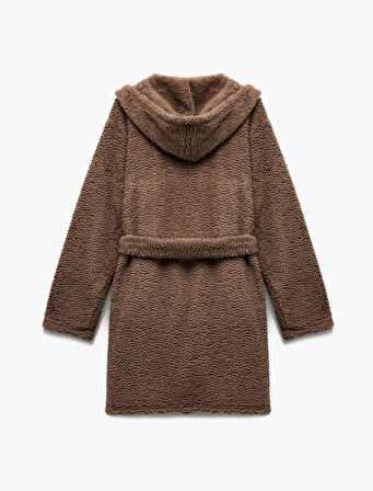 Rahat Kalıp Cep Detaylı Kapşonlu Polar Sabahlık