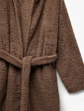 Rahat Kalıp Cep Detaylı Kapşonlu Polar Sabahlık