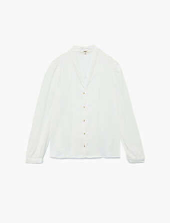 Krep Kumaş Uzun Kollu Şal V Yaka Gömlek