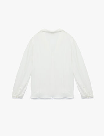 Krep Kumaş Uzun Kollu Şal V Yaka Gömlek