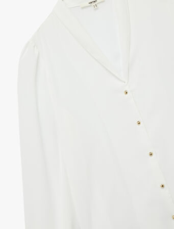 Krep Kumaş Uzun Kollu Şal V Yaka Gömlek