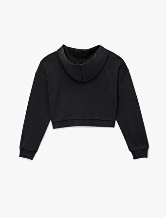 Rahat Kalıp Kanguru Cepli Fermuarlı Yıkamalı Kapüşonlu Crop Sweatshirt