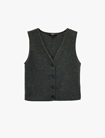 Slim Fit Düğmeli V Yaka Triko Yelek