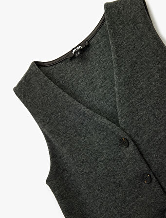 Slim Fit Düğmeli V Yaka Triko Yelek