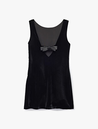 Kolsuz Fiyonklu A Kesim V Yaka Kadife Mini Abiye Elbise