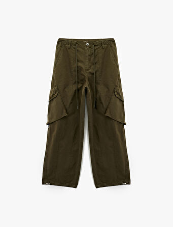 Pamuklu Rahat Kalıp Stoperli Beli Bağcıklı Kargo Cepli Balon Pantolon