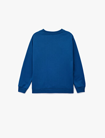 Pamuklu Uzun Kollu Bisiklet Yaka Baskılı Sweatshirt
