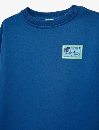 Pamuklu Uzun Kollu Bisiklet Yaka Baskılı Sweatshirt