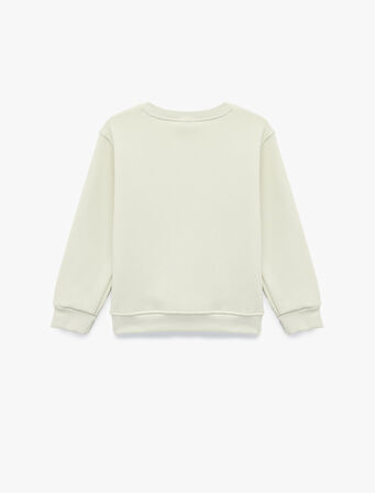 Uzun Kollu Bisiklet Yaka Şardonlu Baskılı Sweatshirt