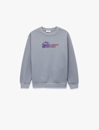 Pamuklu Uzun Kollu Bisiklet Yaka Baskılı Sweatshirt