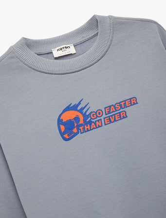 Pamuklu Uzun Kollu Bisiklet Yaka Baskılı Sweatshirt