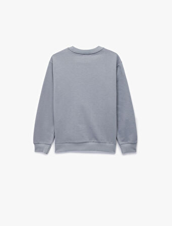 Pamuklu Uzun Kollu Bisiklet Yaka Baskılı Sweatshirt