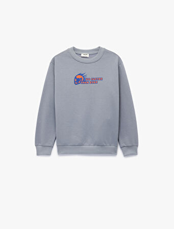 Pamuklu Uzun Kollu Bisiklet Yaka Baskılı Sweatshirt