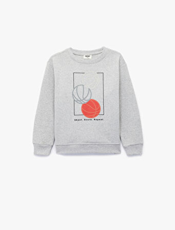 Basketbol Baskılı Uzun Kollu Bisiklet Yaka Sweatshirt