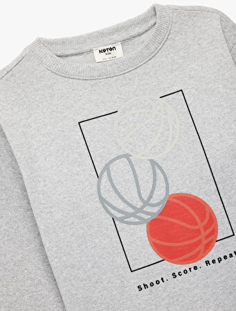Basketbol Baskılı Uzun Kollu Bisiklet Yaka Sweatshirt