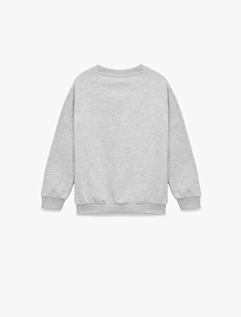 Uzun Kollu Bisiklet Yaka Dinozor Baskılı Sweatshirt