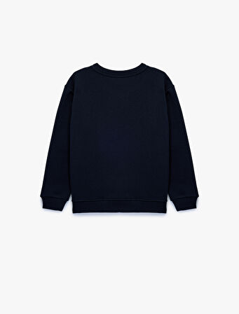 Bisiklet Yaka Uzun Kollu Baskılı Sweatshirt