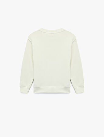 Şardonlu Uzun Kollu Bisiklet Yaka Baskılı Sweatshirt