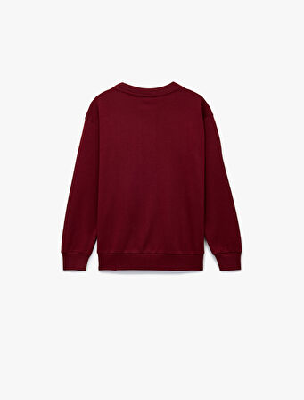 Pamuklu Uzun Kollu Bisiklet Yaka Baskılı Sweatshirt