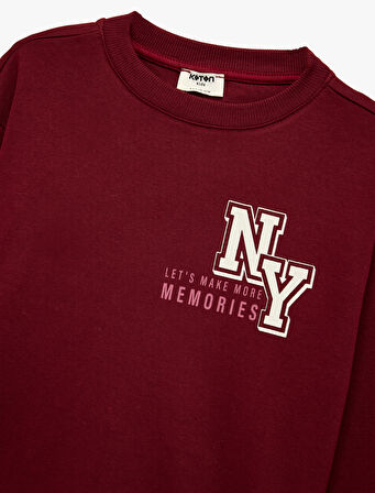 Pamuklu Uzun Kollu Bisiklet Yaka Baskılı Sweatshirt