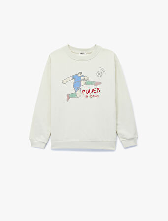 Baskılı Uzun Kollu Bisiklet Yaka Pamuklu Sweatshirt